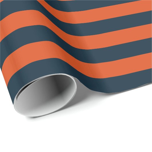 Navy Blue und Orange Horizontal Stripe Geschenkpapier (Rolleneckpunkt)
