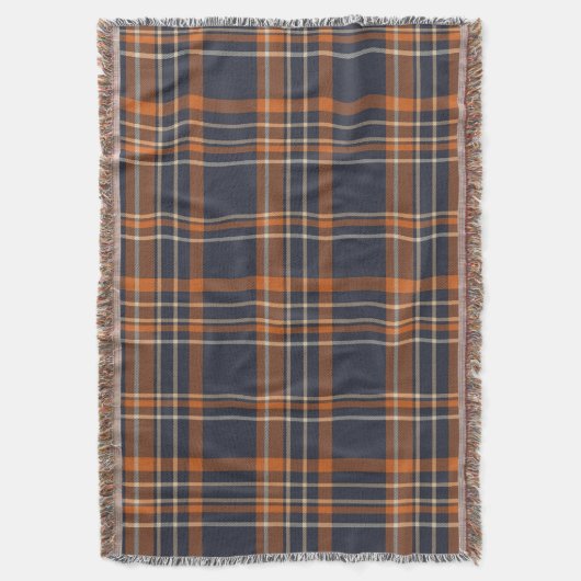 Navy Blue und Orange Kariert Throw Blanket Decke (Vorderseite Vertikal)