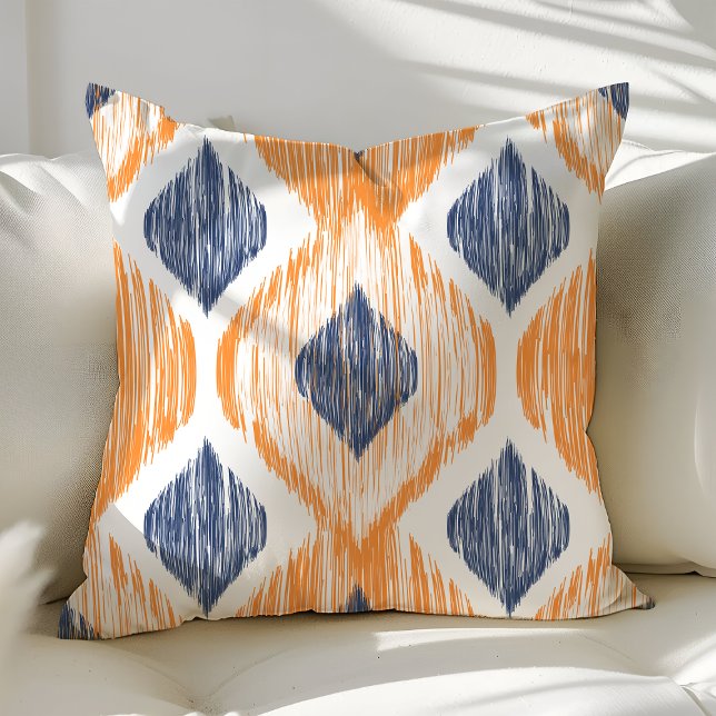 Navy Blue und Orange Ogee Ikat Muster Kissen (Von Creator hochgeladen)