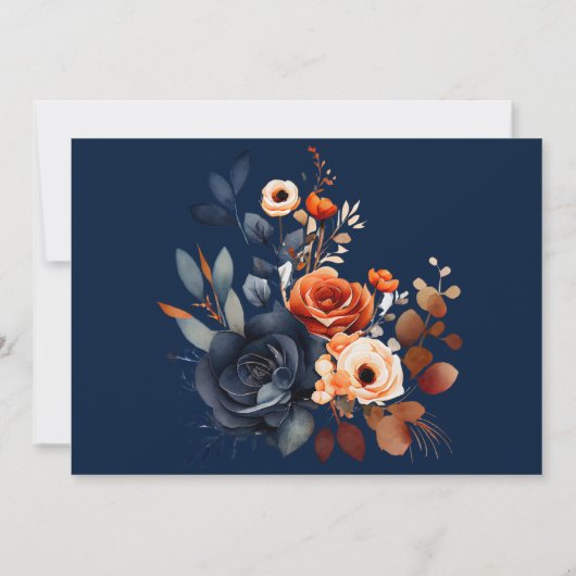 Navy Blue und Orange Peony Probe Dinner Einladung (Rückseite)