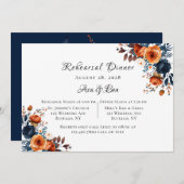 Navy Blue und Orange Peony Probe Dinner Einladung (Vorne/Hinten)