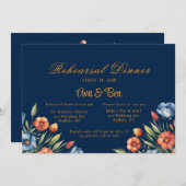 Navy Blue und Orange Peony Probe Dinner Einladung (Vorne/Hinten)