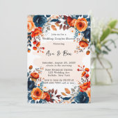 Navy Blue und Orange Peony Wedding Couple Dusche Einladung (Stehend Vorderseite)