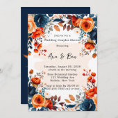 Navy Blue und Orange Peony Wedding Couple Dusche Einladung (Vorne/Hinten)
