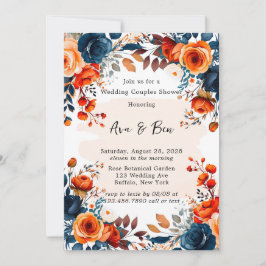 Navy Blue und Orange Peony Wedding Couple Dusche Einladung
