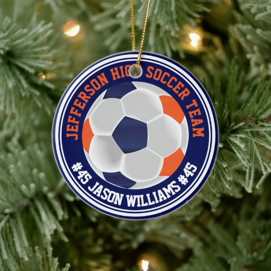 Navy Blue und Orange Soccer ⚽ Keramik Ornament (Baum)