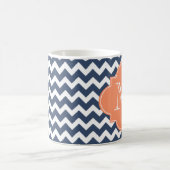 Navy Blue und Orange Zickzack Custom Monogram Kaffeetasse (Mittel)