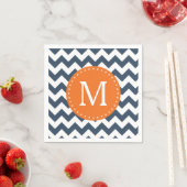 Navy Blue und Orange Zickzack Custom Monogram Serviette (Beispiel)