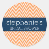 Navy Blue und Orange Zickzack Pattern Brautparty Runder Aufkleber (Vorderseite)