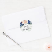 Navy Blue und Peach Blume Elegant Moderne Runder Aufkleber (Umschlag)