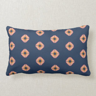 Navy Blue und Peach Boho Diamond Muster Lendenkissen