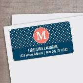 Navy Blue und Peach Polka Dots Custom Monogram Adressaufkleber