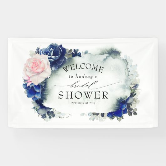 Navy Blue und Pink Floral Brautparty Banner (Horizontal)