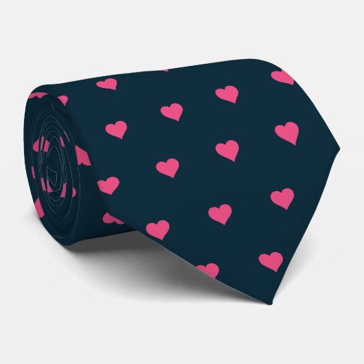 Navy Blue und Pink Hearts Neck Tie Krawatte (Gerollt)