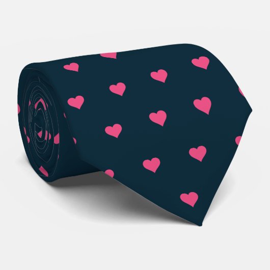 Navy Blue und Pink Hearts Neck Tie Krawatte (Gerollt)