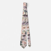 Navy Blue und Pink Mauve Blume Floral Neck Tie Krawatte (Vorderseite)