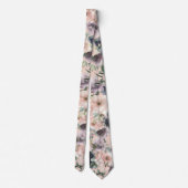 Navy Blue und Pink Mauve Blume Floral Neck Tie Krawatte (Rückseite)