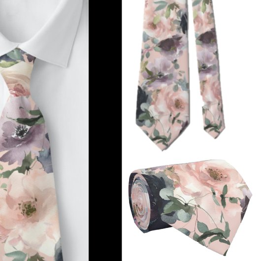 Navy Blue und Pink Mauve Blume Floral Neck Tie Krawatte