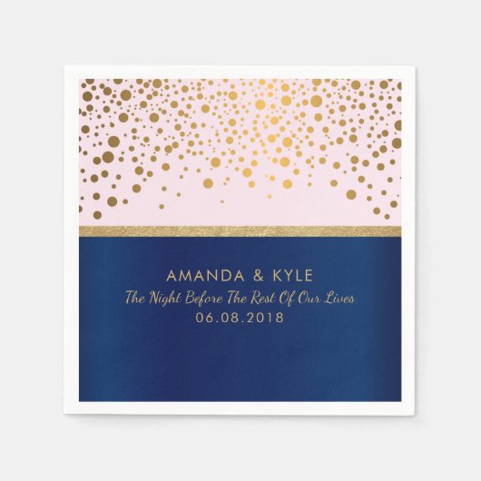 Navy Blue und Pink mit Gold Confetti Dot Design Serviette (Vorderseite)