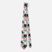 Navy Blue und Pink Roses Blume Floral Neck Tie Krawatte (Vorderseite)