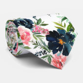 Navy Blue und Pink Roses Blume Floral Neck Tie Krawatte (Gerollt)