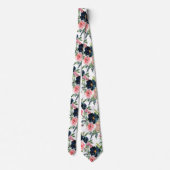 Navy Blue und Pink Roses Blume Floral Neck Tie Krawatte (Rückseite)