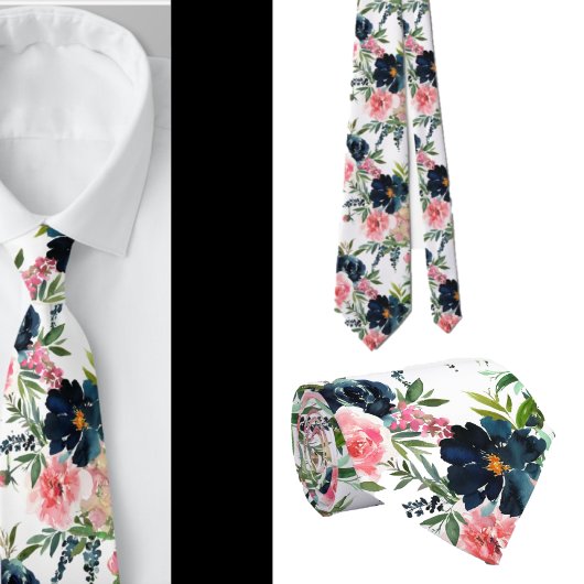 Navy Blue und Pink Roses Blume Floral Neck Tie Krawatte