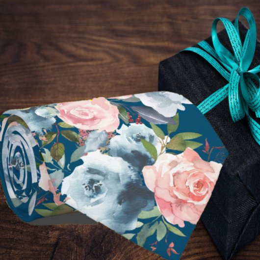 Navy Blue und Pink Roses Blume Floral Neck Tie Krawatte