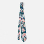 Navy Blue und Pink Roses Blume Floral Neck Tie Krawatte (Rückseite)