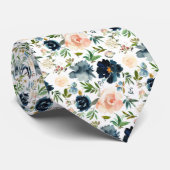 Navy Blue und Pink Watercolor Floral Rose Krawatte (Gerollt)