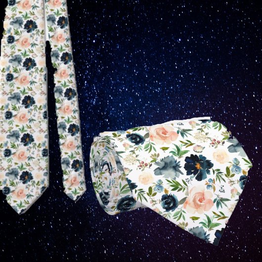 Navy Blue und Pink Watercolor Floral Rose Krawatte