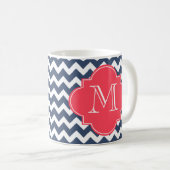 Navy Blue und Red Custom Monogram Kaffeetasse (VorderseiteRechts)