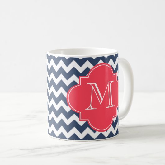 Navy Blue und Red Custom Monogram Kaffeetasse (VorderseiteRechts)