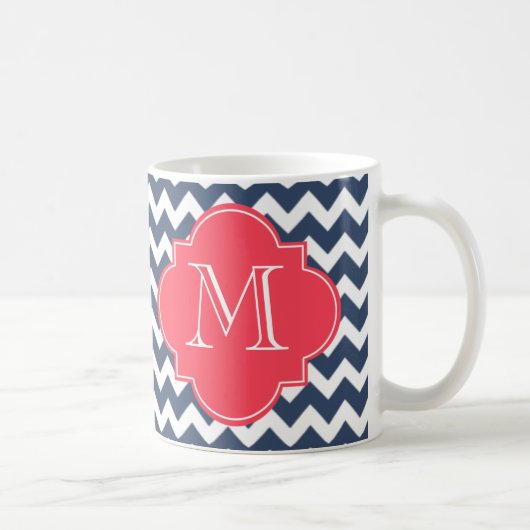 Navy Blue und Red Custom Monogram Kaffeetasse (Rechts)