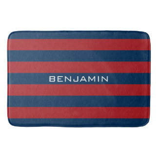 Navy Blue und Red Rugby Stripes mit Individuelle N Badematte