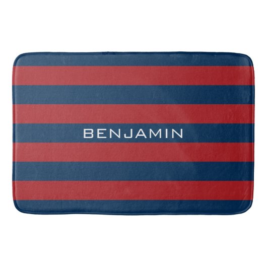 Navy Blue und Red Rugby Stripes mit Individuelle N Badematte (Vorderseite)