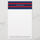 Navy Blue und Red Rugby Stripes mit Individuelle N Briefpapier (Vorderseite)