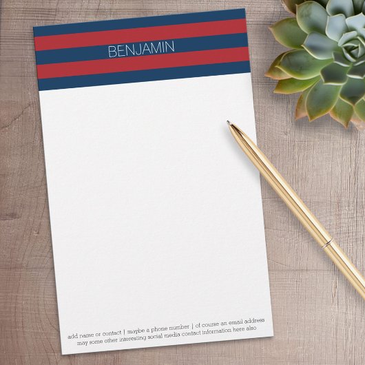 Navy Blue und Red Rugby Stripes mit Individuelle N Briefpapier
