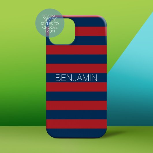 Navy Blue und Red Rugby Stripes mit Individuelle N Case-Mate iPhone Hülle