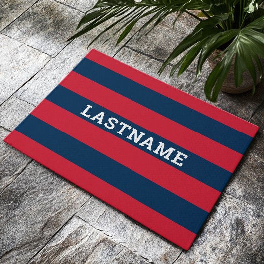Navy Blue und Red Rugby Stripes mit Individuelle N Fußmatte
