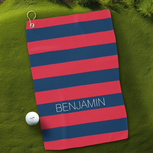 Navy Blue und Red Rugby Stripes mit Individuelle N Golfhandtuch