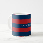 Navy Blue und Red Rugby Stripes mit Individuelle N Kaffeetasse (Vorderseite Links)