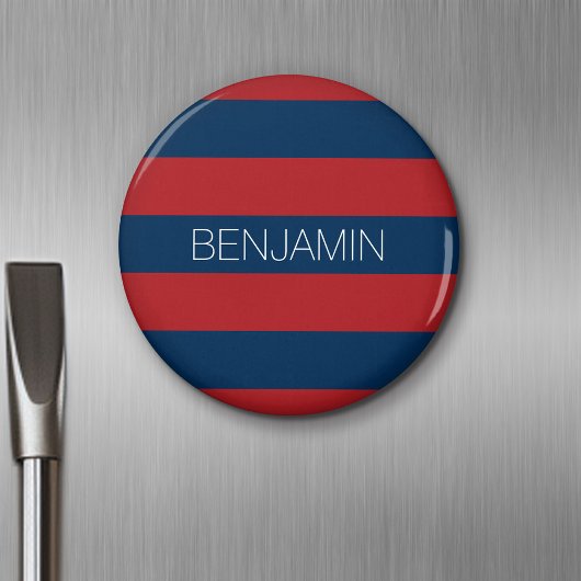 Navy Blue und Red Rugby Stripes mit Individuelle N Magnet