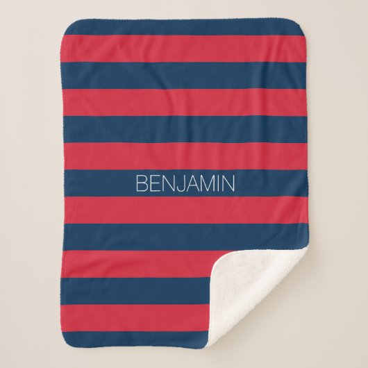 Navy Blue und Red Rugby Stripes mit Individuelle N Sherpadecke (Vorderseite)