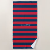 Navy Blue und Red Rugby Stripes mit Individuelle N Strandtuch (Vorderseite)