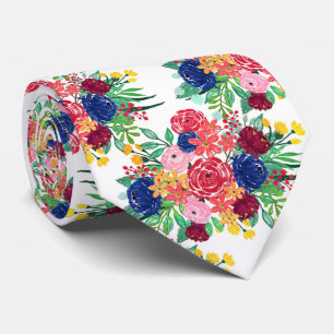 Navy Blue und Red Water Color Boho schicke Blume Krawatte