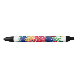 Navy Blue und Red Water Color Boho schicke Blume Kugelschreiber