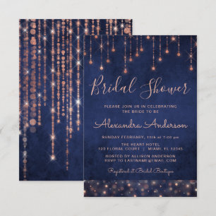 Navy Blue und Rose Gold Brautparty Einladung