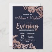 Navy Blue und Rose Gold Floral Abend Einladung (Vorderseite)