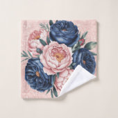 Navy Blue und Rose Gold Floral Badhandtuch Set (Waschlappen)